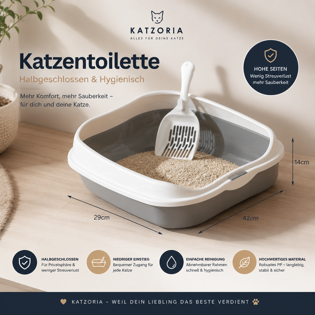 Katzoria Katzentoilette Halbgeschlossen – Tragbar & Leicht zu Reinigen