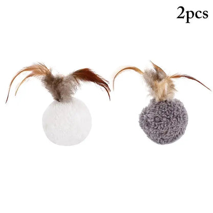 Cat Plush Toy Catnip Plush Ball Shape with Feather Toy Chewing Sound Cat Accessories Pet Kitten Molar Toy Interactive Pet Toy