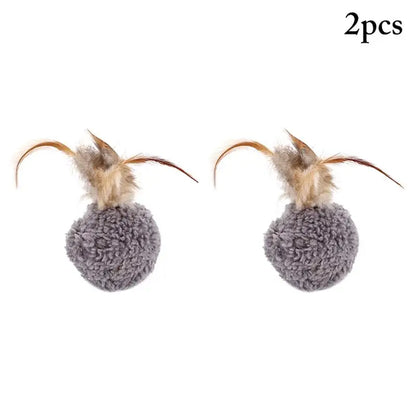 Cat Plush Toy Catnip Plush Ball Shape with Feather Toy Chewing Sound Cat Accessories Pet Kitten Molar Toy Interactive Pet Toy